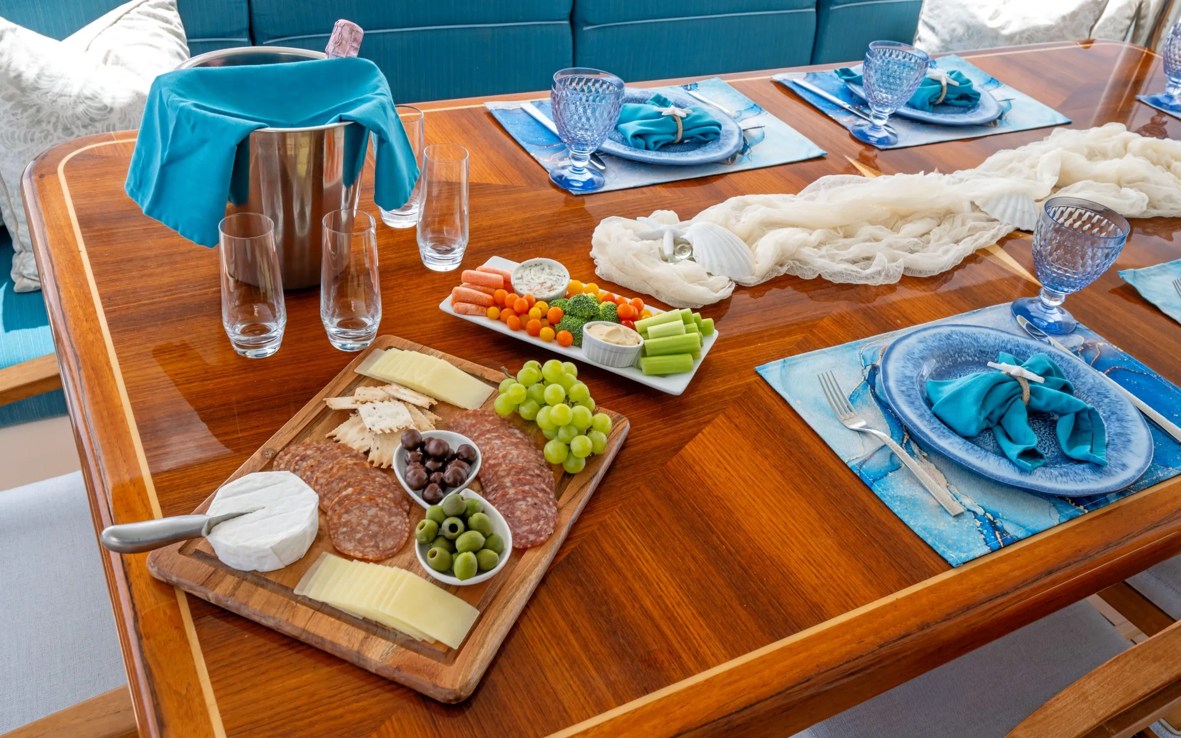 Aft deck table set for lunch